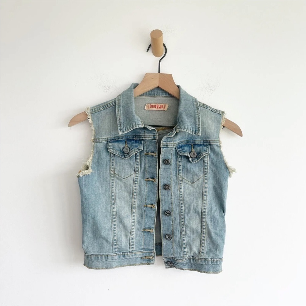 Judy Blue Women's Jean Denim Vest Jacket Cut Off Sleeves Raw Hem JB715 Small